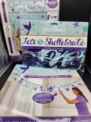 Mermaid Happy Birthday Decoration Jumbo Banner 10′ L Glitter Banner Props 3pkg