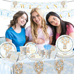 Blue Bear Baby Shower Decorations, 142Pcs Bearly Wait Baby Shower Decorations Ta