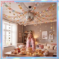 Fancy Party Decor Set 308 Sheets Colorful Paper Chains Strips, Silver Metalli…