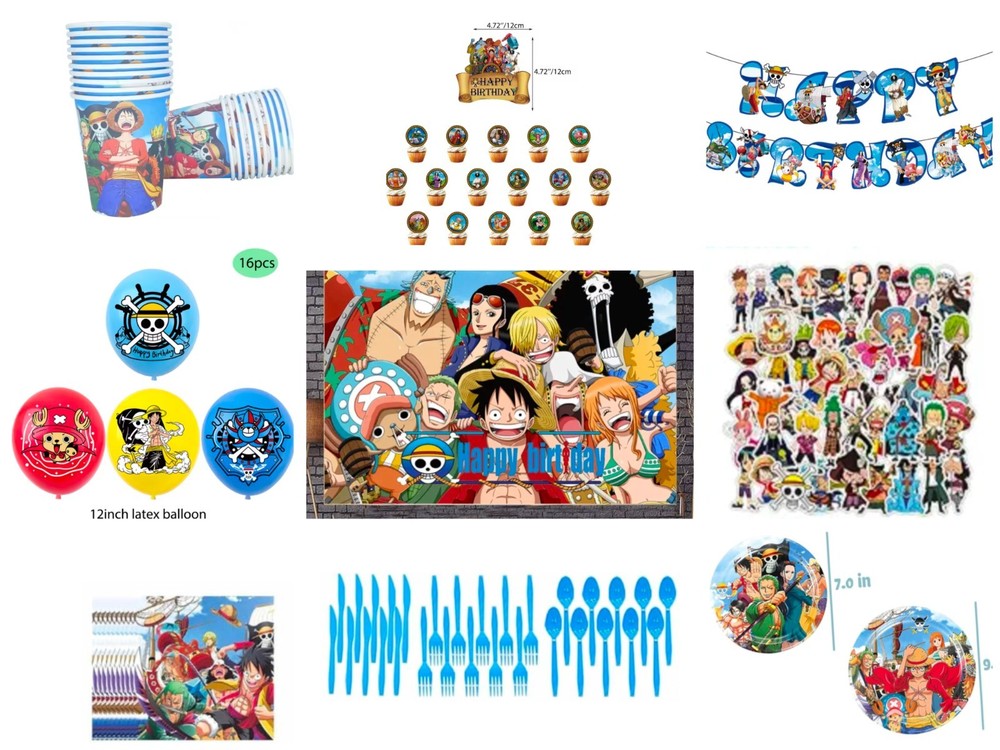 Anime 176pc Straw Hat Pirates Monkey D Luffy Birthday Decorations Balloons Cups