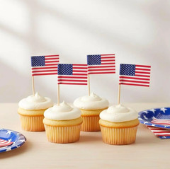 2.5″ American Flag Toothpicks, Patriotic Cupcake Toppers, USA Party Food Picks