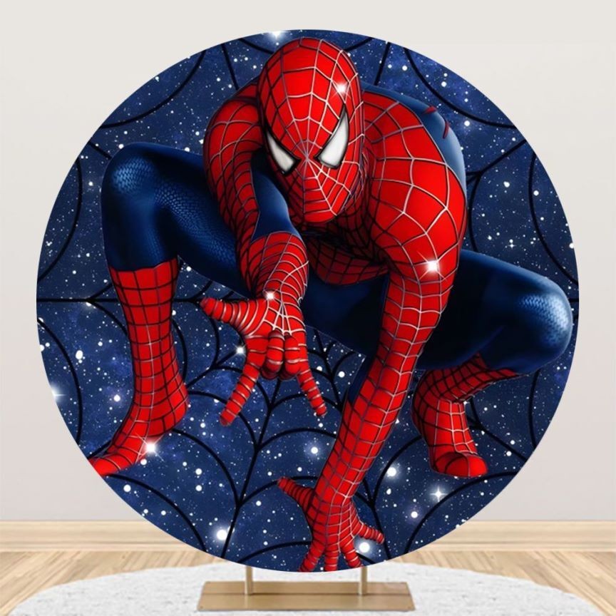 Classic Round Panel Spider-Man Backdrop Cover Kids Birthday Party Decorations