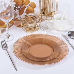 FLOWERCAT 100PCS Clear Brown Plastic Plates – Heavy Duty Plastic Plates Dispo…