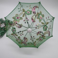 Thy Collectibles 6 Mini Lace Umbrella Parasols W/ Sequins Party 11.6” Green New