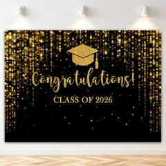 7x5Ft Black Gold 2026 Graduation Backdrop Congrats Grad Photo Booth Party Decor