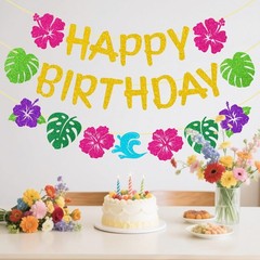 Hawaiian Birthday Party Decorations, 3 Pcs Tropical Hibiscus and Palm Leaf Ha…