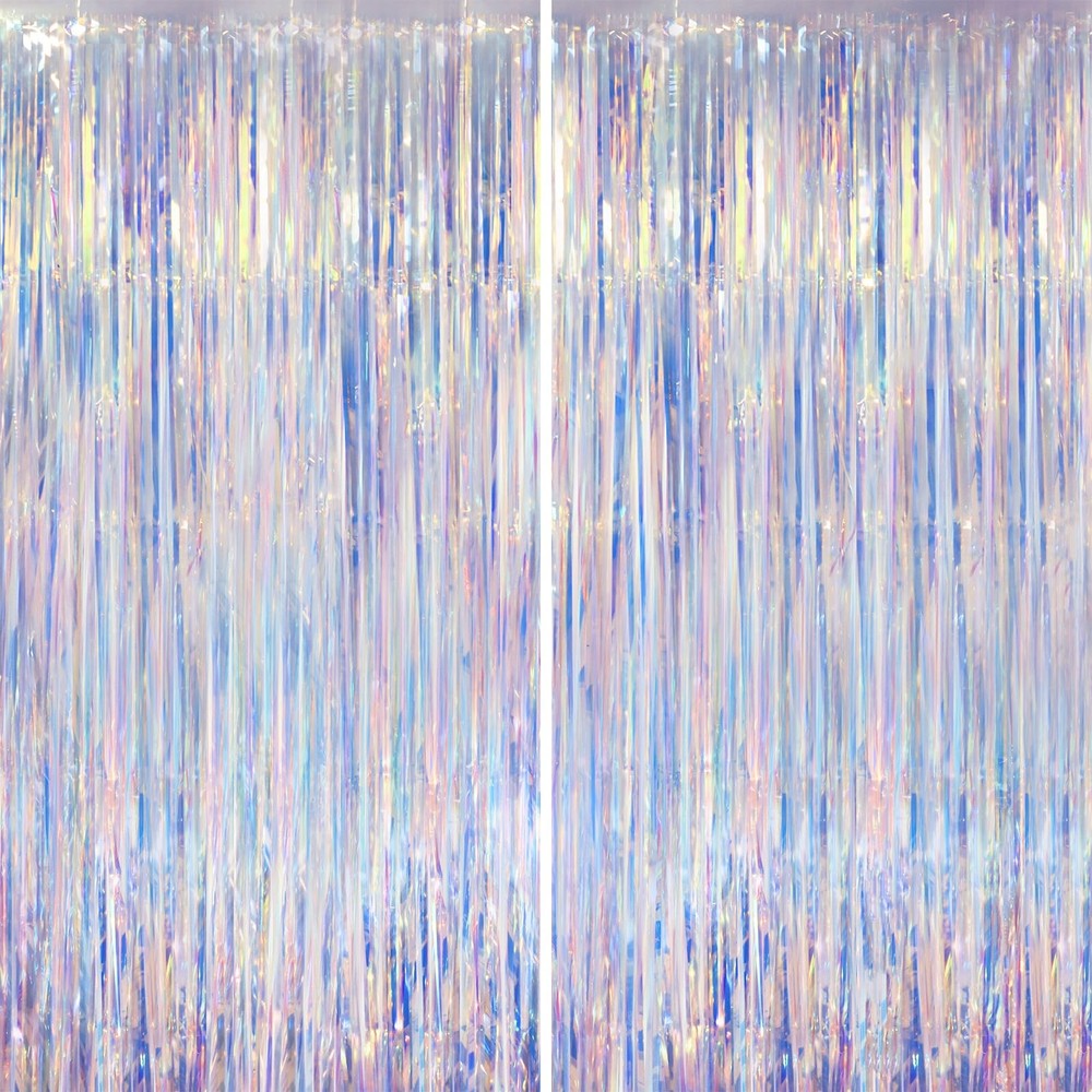 2 Pack Iridescent Foil Fringe Curtain Holographic Tinsel Party Decor