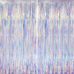 2 Pack Iridescent Foil Fringe Curtain Holographic Tinsel Party Decor