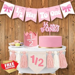 1/2 Birthday Girl Decorations Pink 6 Month Party Set
