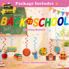 Back to School Decorations – Hanging Swirls Back to School Banner Sign Decoratio