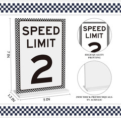 Speed Limit 2 Sign Set for Boys Birthday Party, 5×7 Acrylic Decor, Racing Theme