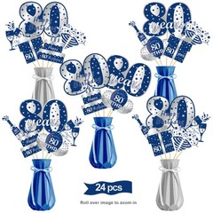24Pcs 80th Birthday Decorations Table Topper for Men, Blue Silver 80 Year Old…
