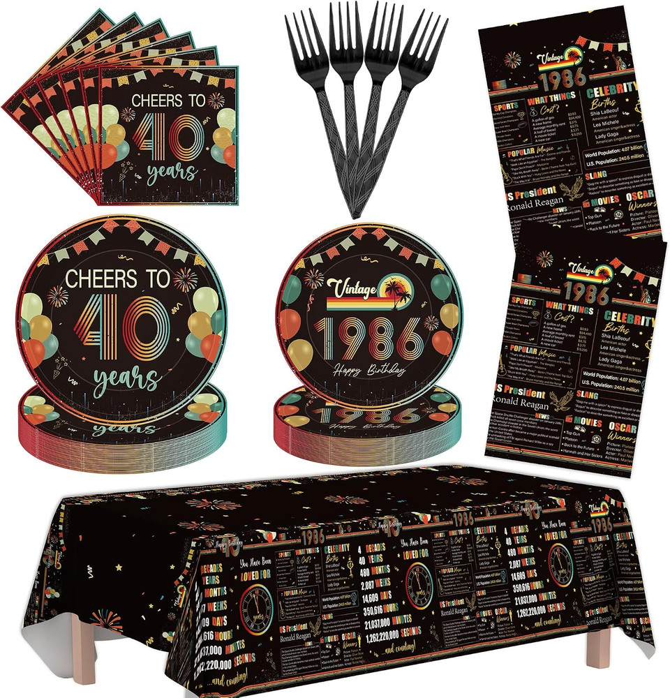 40Th Birthday Decorations for Men Women, Cheers to 40 Years Vintage Party Suppli