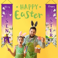 Outus Happy Easter Door Banner He Is Risen Porch Sign 47 x 12 inches, Purple