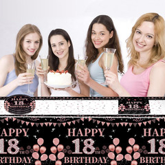 18th Birthday Party Tableware Set 41Pc Rose Gold Plates Napkins Tablecloth
