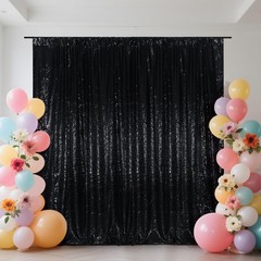 6x6ft Black Sequin Backdrop, High Density Non-Transparent Glitter Curtain for
