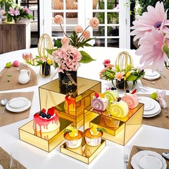 Golden Acrylic Cake Stand Set–Modular Dessert Box for Birthday, Wedding, Party