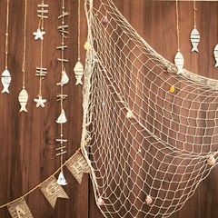 2 Pack Decorative Fishing Net Decor, Beige and Peacock Blue 80×40 Inch Net