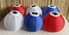 Red, White & Blue LED Vinyl Lanterns, Chinese / Japanese Hanging Paper Good Cond
