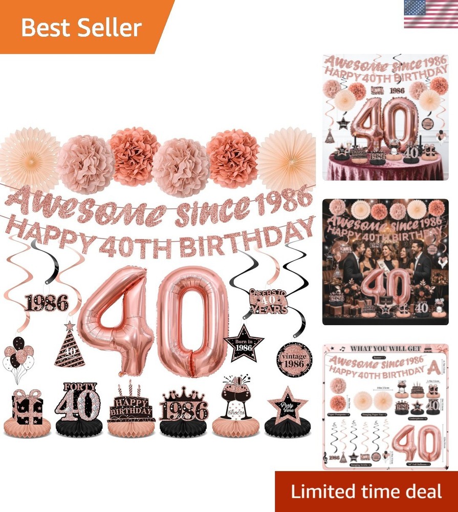 40th Birthday Decorations Kit for Women, Rose Gold Happy 40th Birthday Banner…