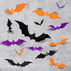 72PCS Halloween Bats Decoration, 4 Sizes PVC Black Orange Purple 3D Stickers