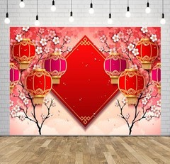 8x6ft Chinese New Year Backdrop – Red Lanterns & Cherry Blossoms for Lunar New Y