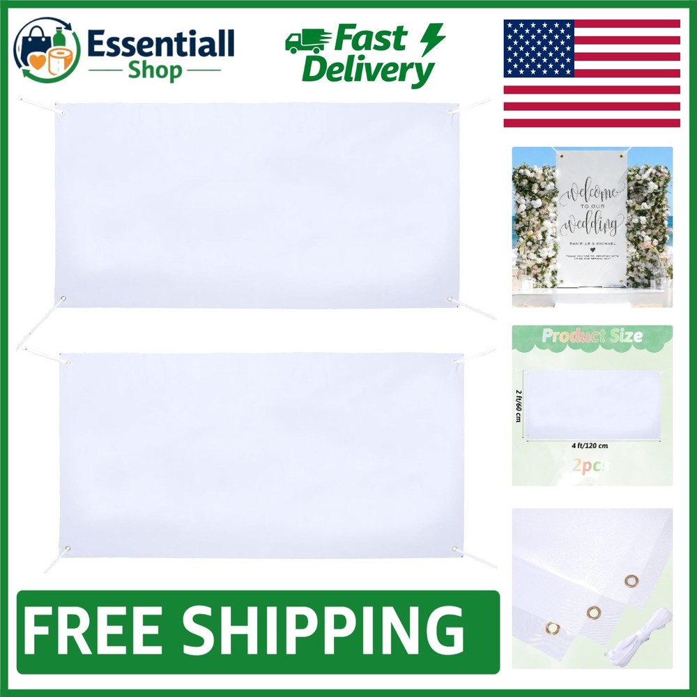 Versatile 2-Pack 2×4 Ft White Blank Banners for Indoor & Outdoor Events