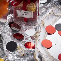 300 PCS Red Black Silver Table Confetti Party Metallic Circle Dot 1.2 Inch