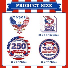 4th of July Decorations, USA 250th Anniversary Disposable Paper Plates and Napk,