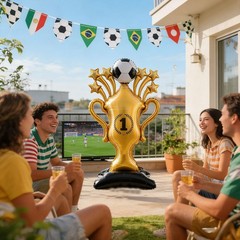 Gold Soccer Trophy Balloon, 59 Inch Champion Cup Standing Aluminum Balloons S…