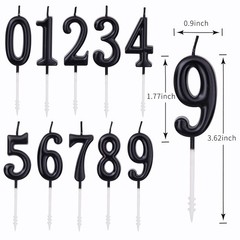 PHD CAKE 10-Pieces Black Numeral Birthday Candles, Cake Candles