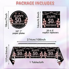 41Pcs 50th Birthday Decorations for Women,Rose Gold Black 1976 Party Supplies Ki
