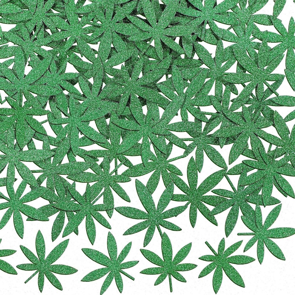 100 Pieces Green Glitter Weed Leaf Paper Confetti Green Leaf Confetti Pot Lea…