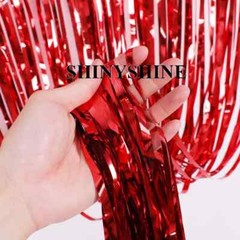 METALLIC RED FOIL FRINGE CURTAIN 36″ x 96” Shiny Door Stage Photo Backdrop Zoom