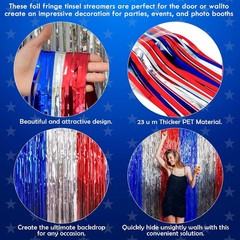 Reusable Red, White, and Blue Fringe Backdrop for 4th of July Events – 2 Pack