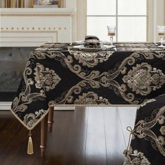 Loom and Mill Black Tablecloth 60 x 104 Inches, Classic Jacquard Rectangle Table