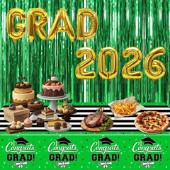 7-Pack Graduation Party Decorations Set 3 Green Graduation Tablecloths 54X108In