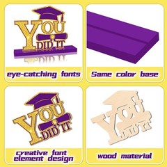 4Pcs Graduation Decorations Class of 2026 Wood Table Centerpieces Purple-gold