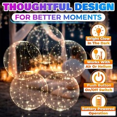 20″ Transparent Glow Balloons Light Up with LED String Lights for Decoration