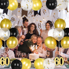 6 Set 60Th Birthday Party Decorations Balloon Centerpieces for Table, Black Gold
