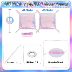 Iridescent Balloons Wall Square, 25Pcs Transparent Laser Foil Balloon Backdro…