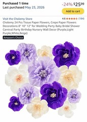 NEW Cholemy 24 Pc Tissue Paper Flower Decorations Purple Lavender Wedding Party