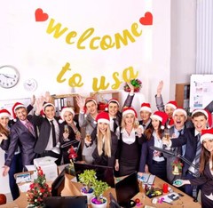 Welcome to USA America Banner Pre-Strung No DIY Rose Gold Glittery Aboard