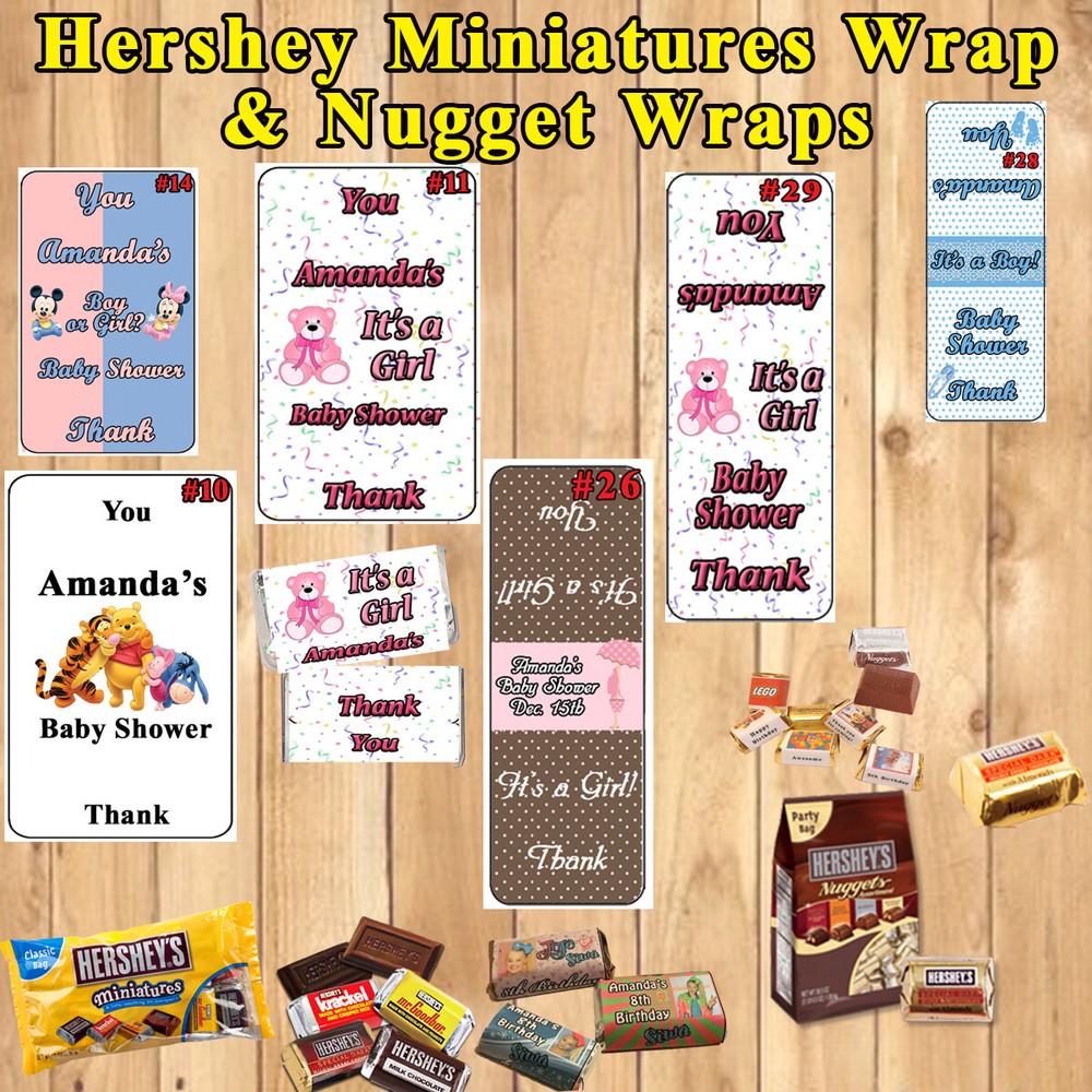 Baby Shower Favors Hershey Miniature & Nugget Wrappers Personalized 1 Sheet