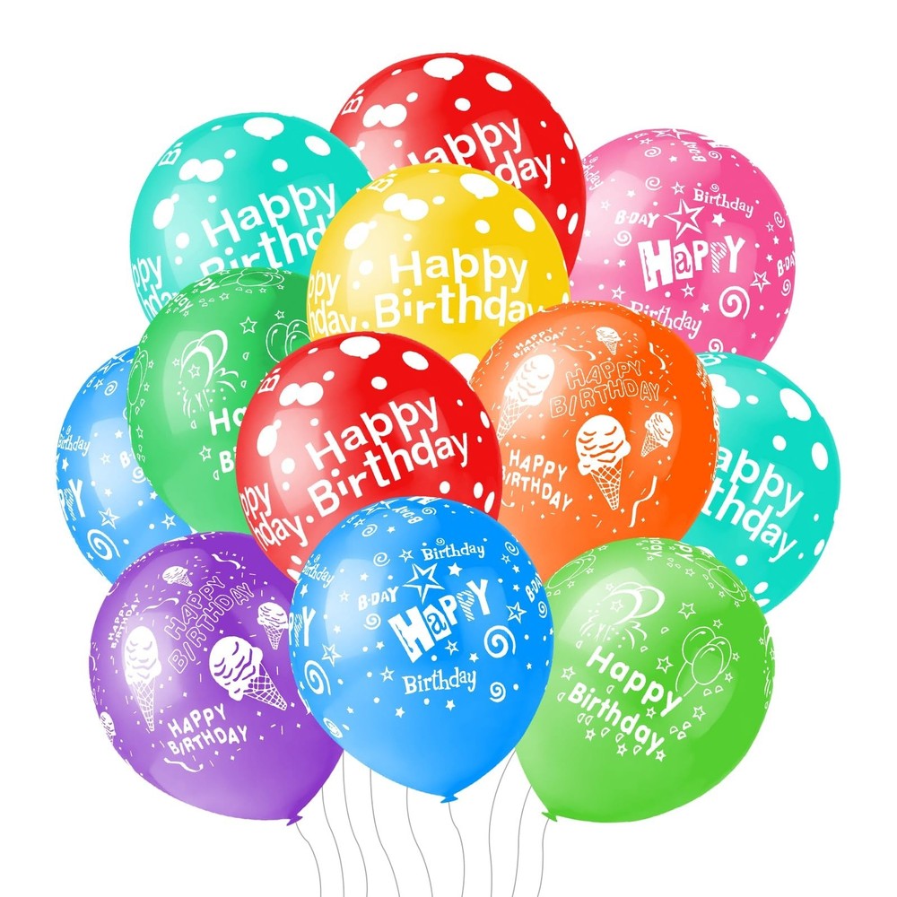 50pcs 12inch Happy Birthday Balloons for Men&Women, Assorted Balloons for Par…