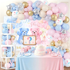 Bear Gender Reveal Decorations, 136 Pcs Balloon Arch Kit with Display Boxes