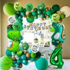 Complete Dinosaur Theme 4th Birthday Party Set: Banners & Balloons Galore