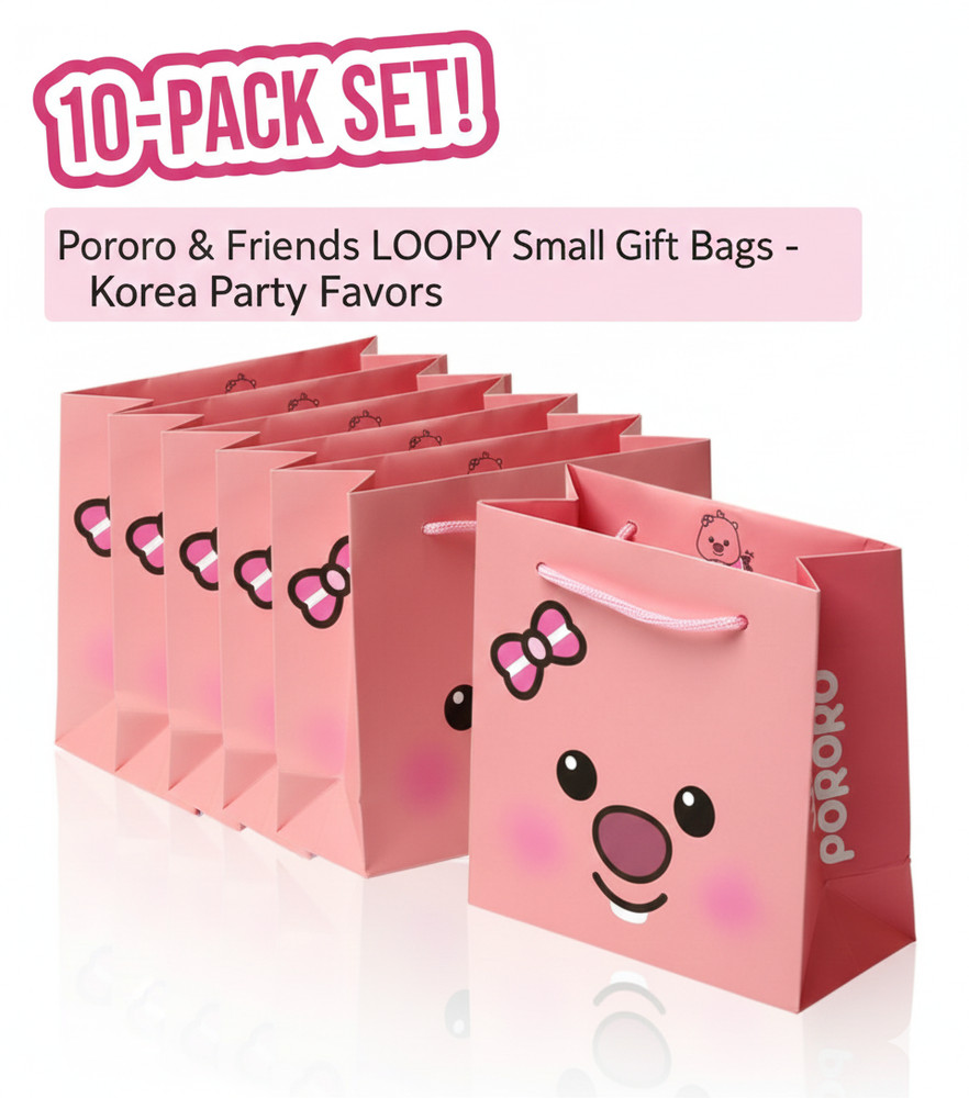 [10-Pack] Pororo LOOPY Pink Small Gift/Shopping Bags, Kids Party Favors, Korea