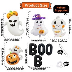 7 Pieces Halloween Ghost Pumpkin Boo Balloons Set, Large Cute Happy Boo Day F…