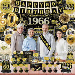 60Th Birthday Decorations – Black and Gold Vintage Back in 1966 Party Supplies I